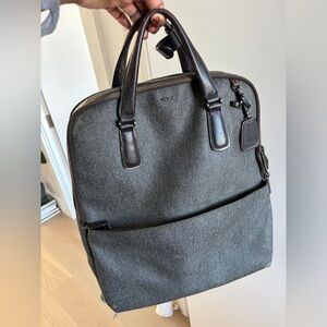 Tumi Charcoal Gray Leather-Trimmed Flat Laptop BookBag